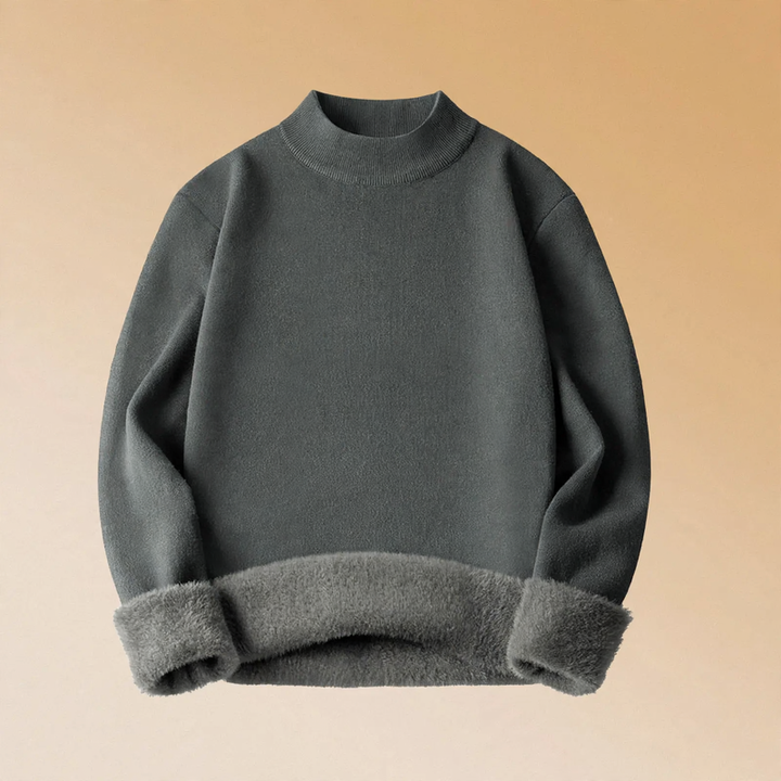 Men's knit sweater with wool blend and fleece lining