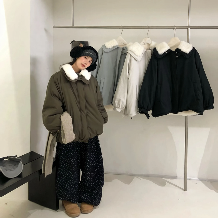 Lamb fleece parka, casual cut