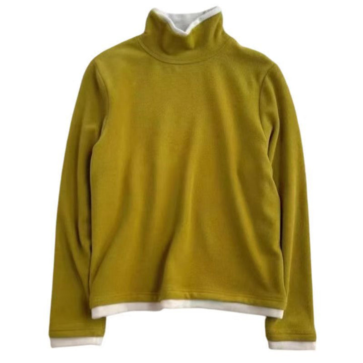 Women's long-sleeve shirt with stand-up collar and fake-layer look
