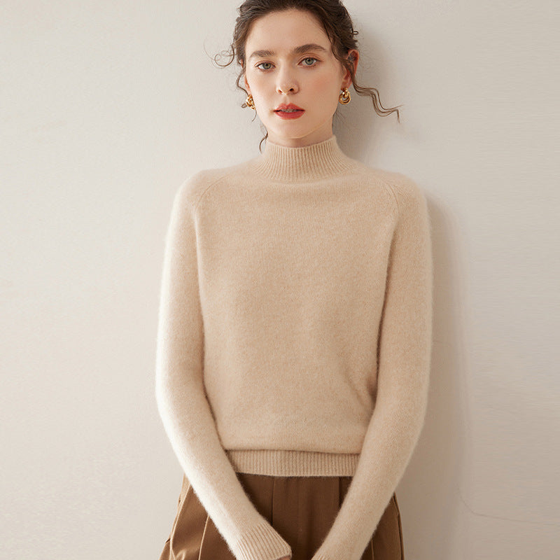 Women's cashmere sweater, stand-up collar, soft and figure-flattering
