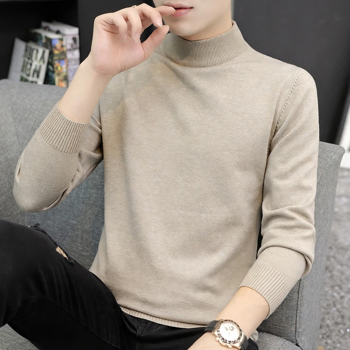 Men's knit sweater with half collar, heat insulating