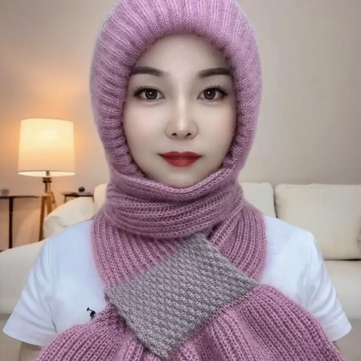 Knit hat and scarf set, lined, winter
