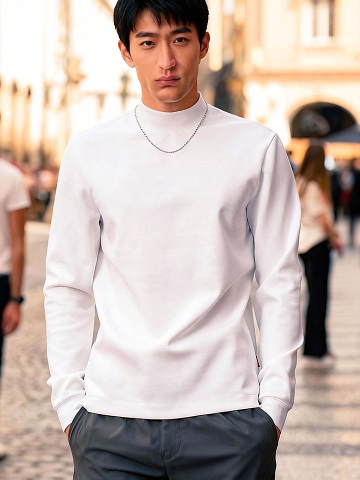 Men's Long Sleeve Shirt with Stand-up Collar and Thermal Lining