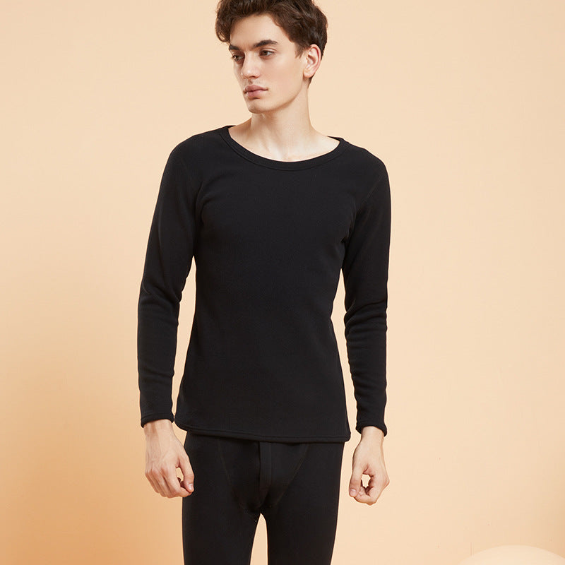 Thermal underwear set with round neckline, solid color