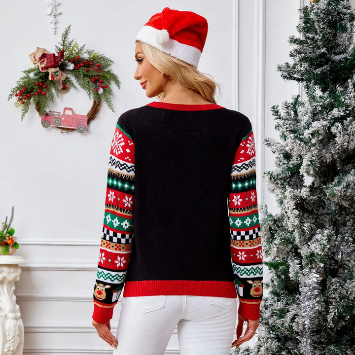Christmas knitted sweater with reindeer motif