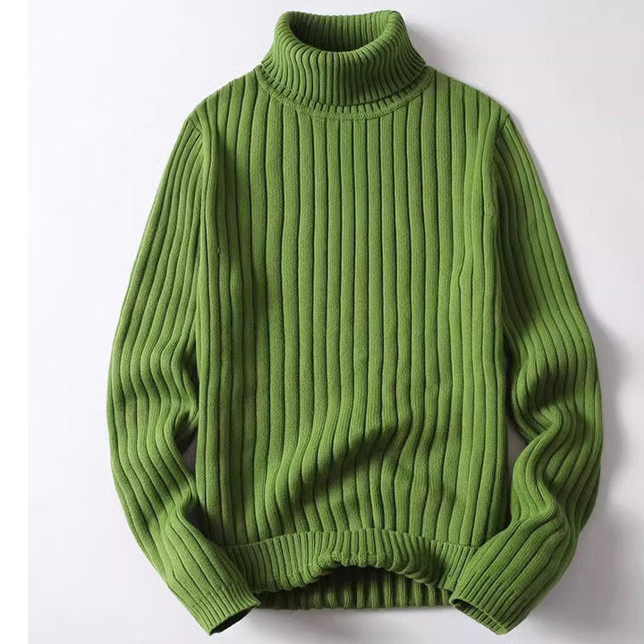 Men's cotton knit pullover with stand-up collar