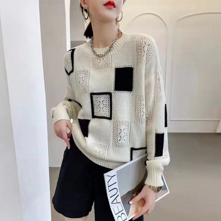Women's sweater, checked, round neck