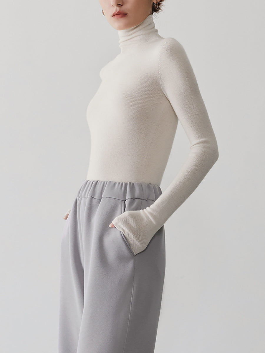 Women's cashmere sweater with stand-up collar, seamless