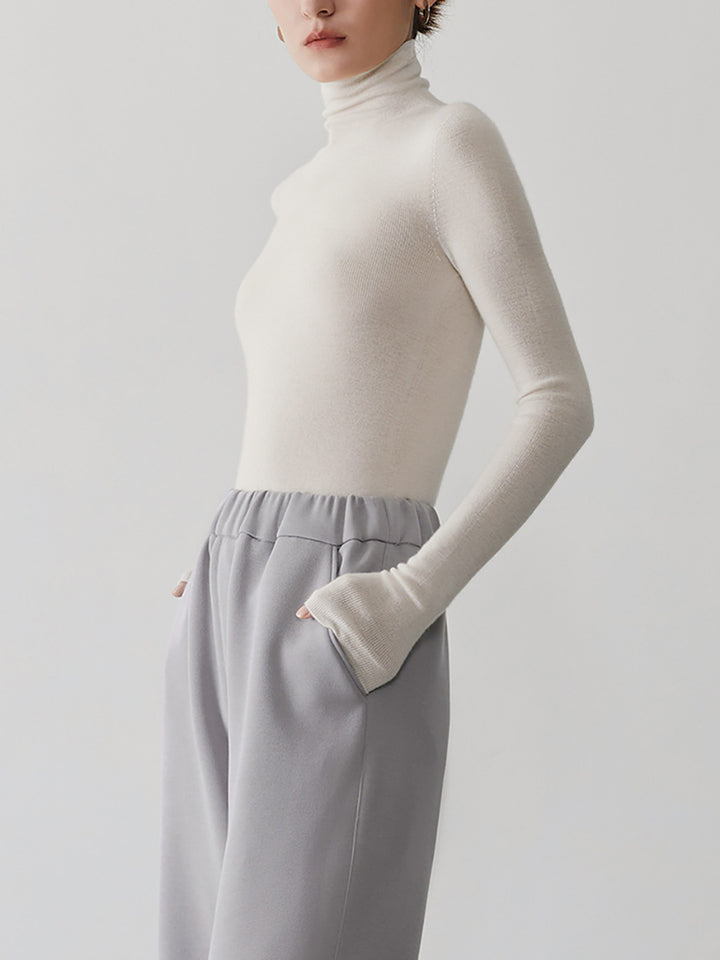 Women's cashmere sweater with stand-up collar, seamless