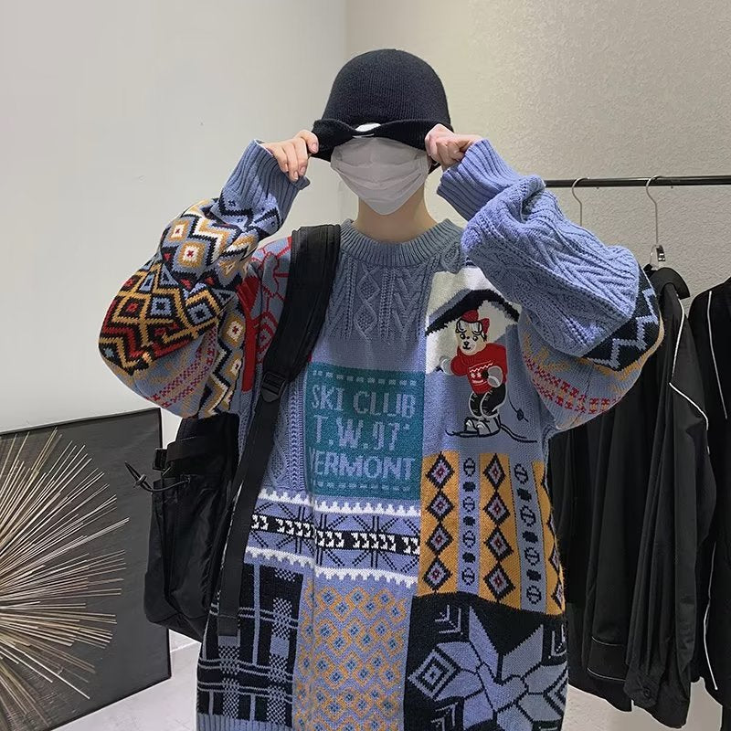 Retro Christmas sweater in Harajuku style