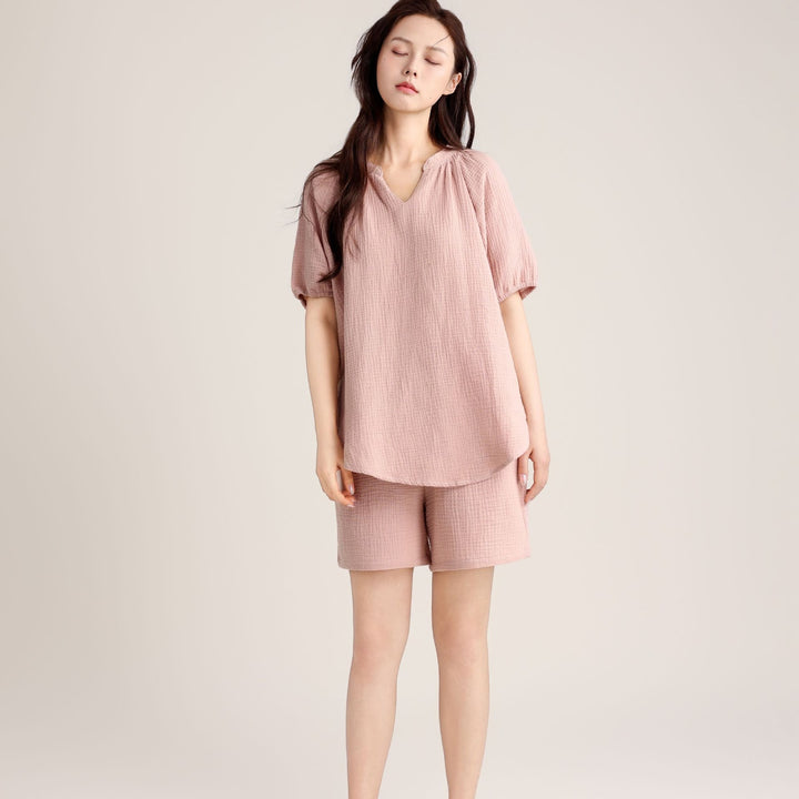 Women’s Pajama Set, Double Layer Gauze, V-Neck