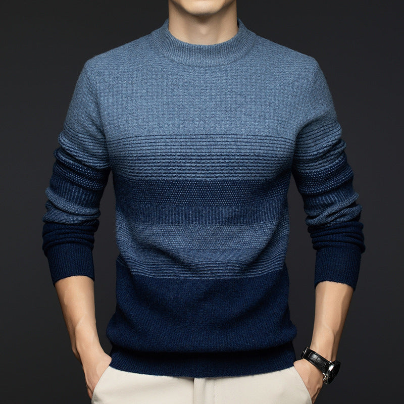Men's Wool Sweater, Stand-Up Collar, 100% Wool, Jacquard