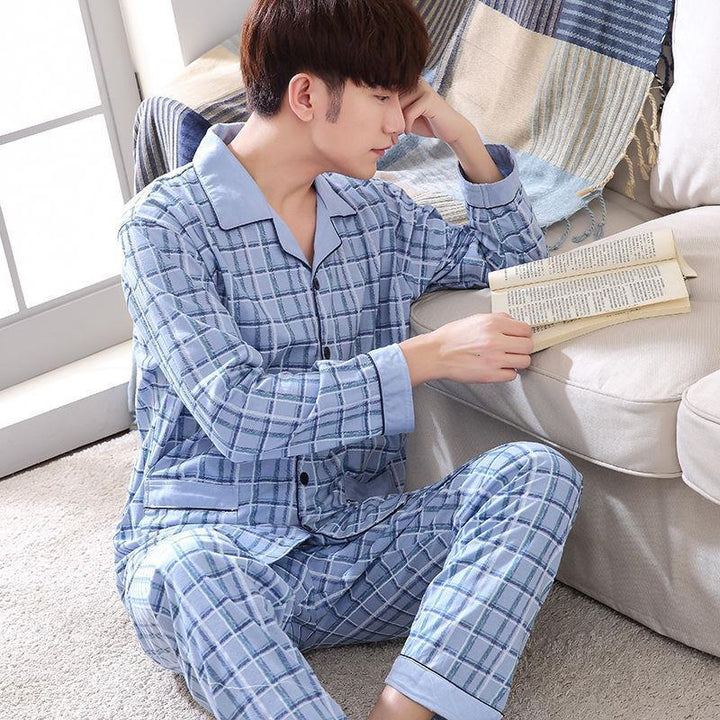 Men's pajama set made of 100% cotton, long-sleeved