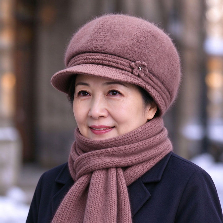 Winter knit set for women: hat and scarf with ear protection