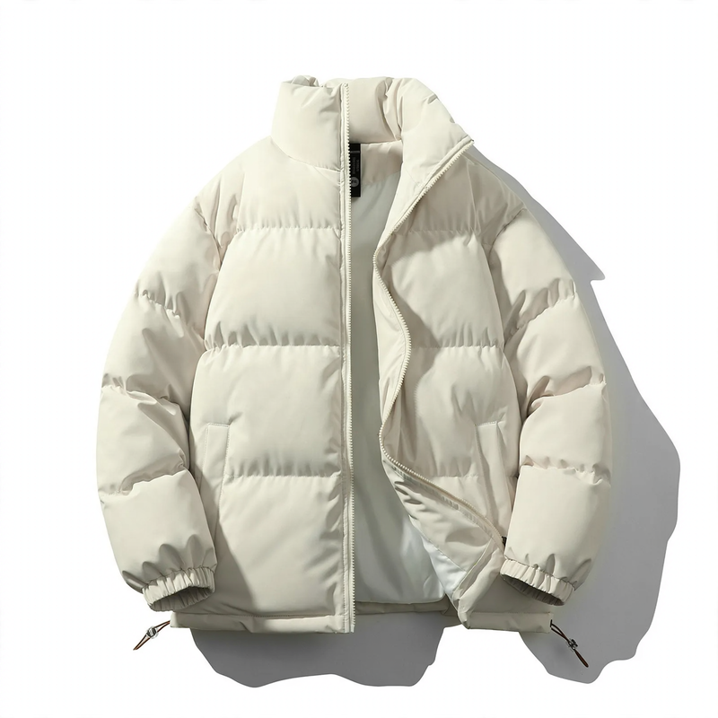 Padded men's quilted jacket with stand-up collar