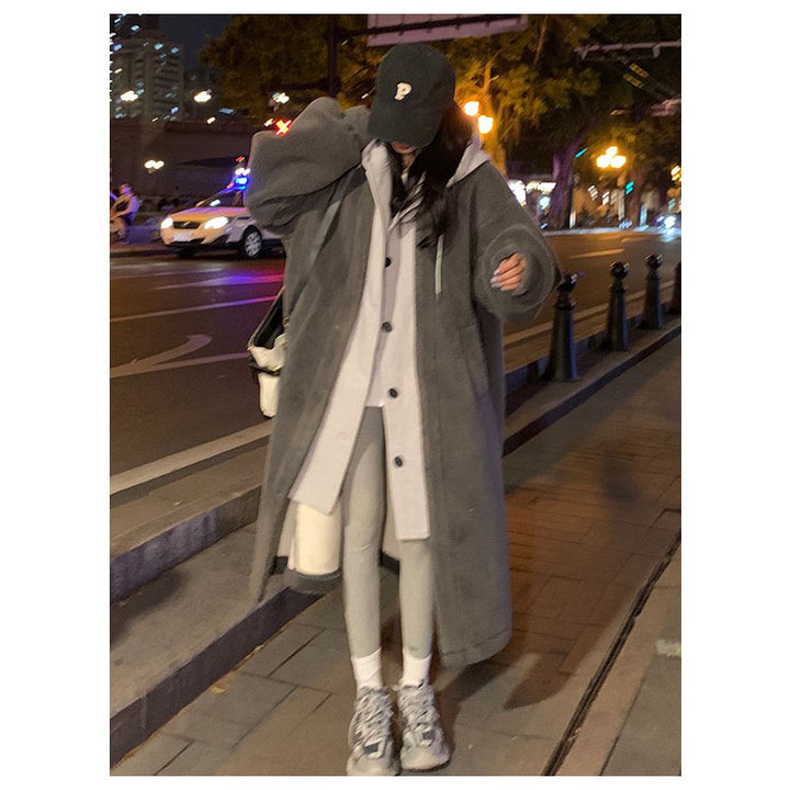 Lamb fleece coat, hood, combined design