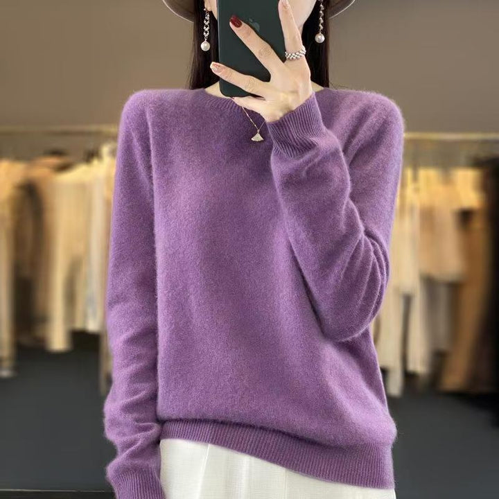 Women's wool sweater, crew neck, loose fit