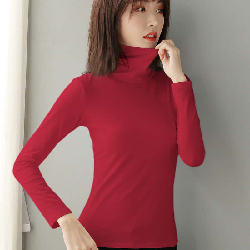 Women's Long Sleeve Base Layer Shirt, Cotton, Stand Collar, Fitted