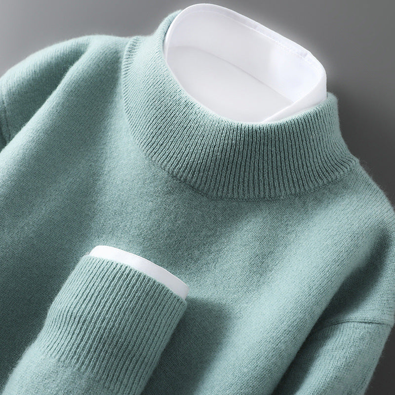 Men's wool sweater with stand-up collar, 100% wool
