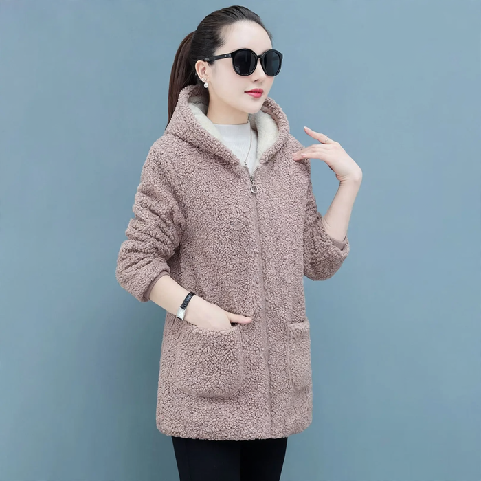 Locker Cardigan-Coat with teddy fleece, medium length