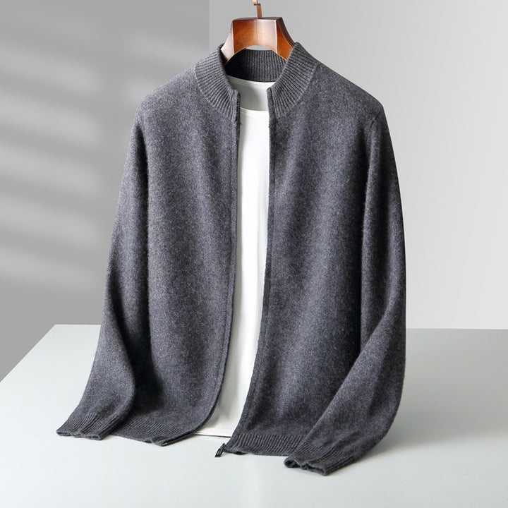 Men's cardigan made of pure wool, standing collar, 500g