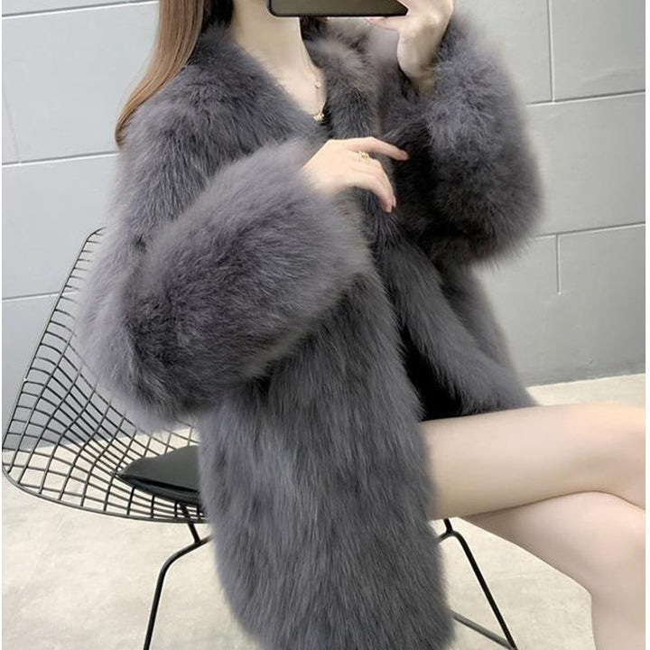 Women's Faux Fur Coat, Mid-Length, V-Neck