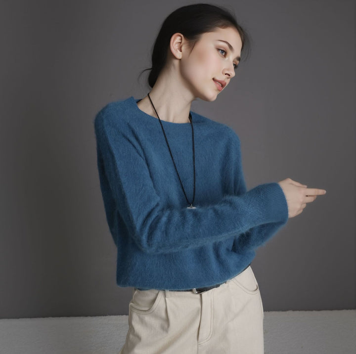 Women's wool sweater, cashmere blend, round neck