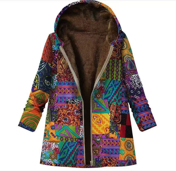 Padded hooded jacket with zipper and print