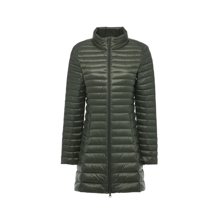 Women's down coat, mid-length, stand-up collar