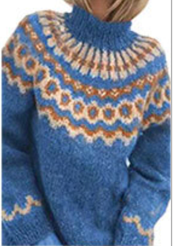 Loose knitted pullover made of mohair blend with jacquard pattern