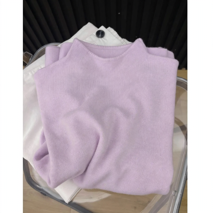 Women's knitted sweater, stand-up collar, simple design