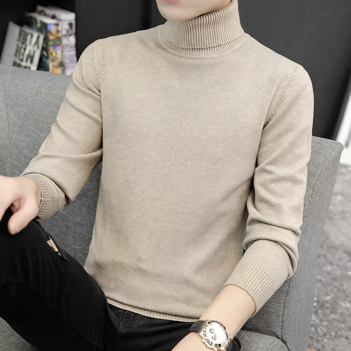 Men's knitted sweater with stand-up collar