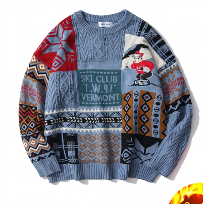 Padded knitted sweater with diamond pattern