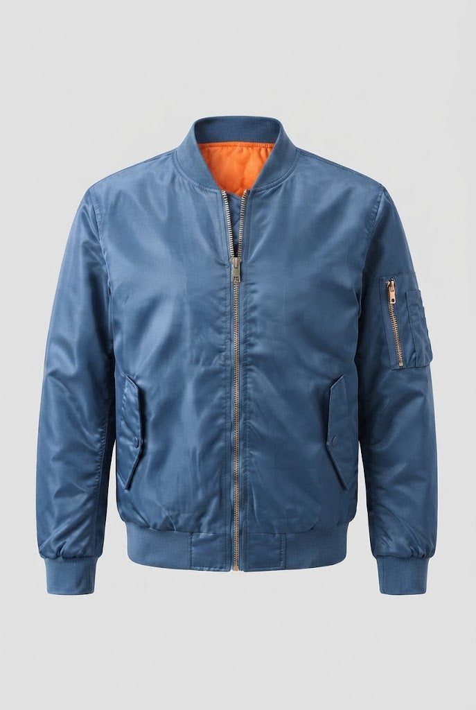 Men's Glossy Nylon Bomber with Quilted Thermal Lining Mune Fashion