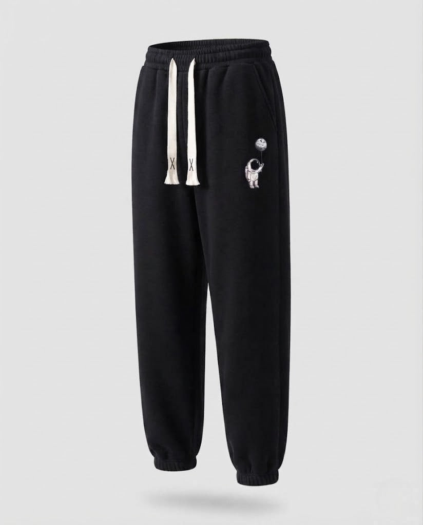 Men's Lined Fleece Jogging Pants with Drawstring, Elastic Cuffs, and Astronaut Print Mune Fashion