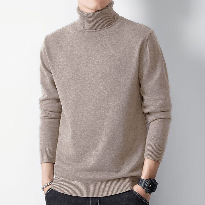 Men's knit sweater with high collar, body-hugging