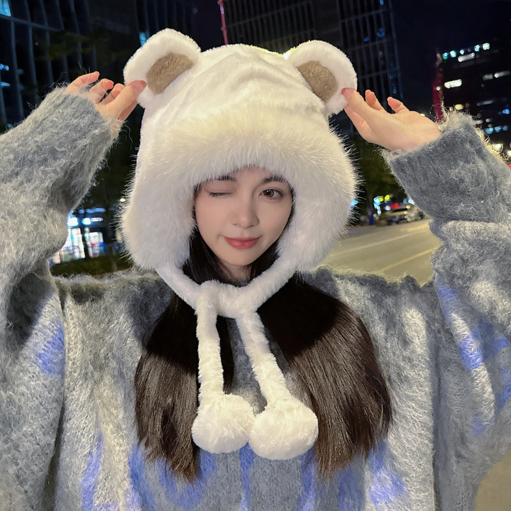 Plush set with hood, scarf, and gloves