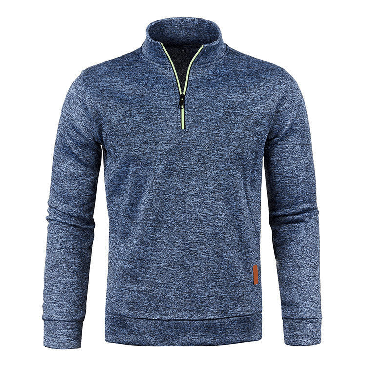 Men's knit sweater with stand-up collar and zipper