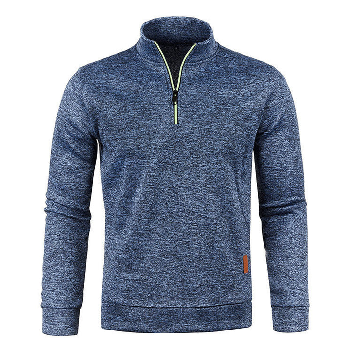 Men's knit sweater with stand-up collar and zipper