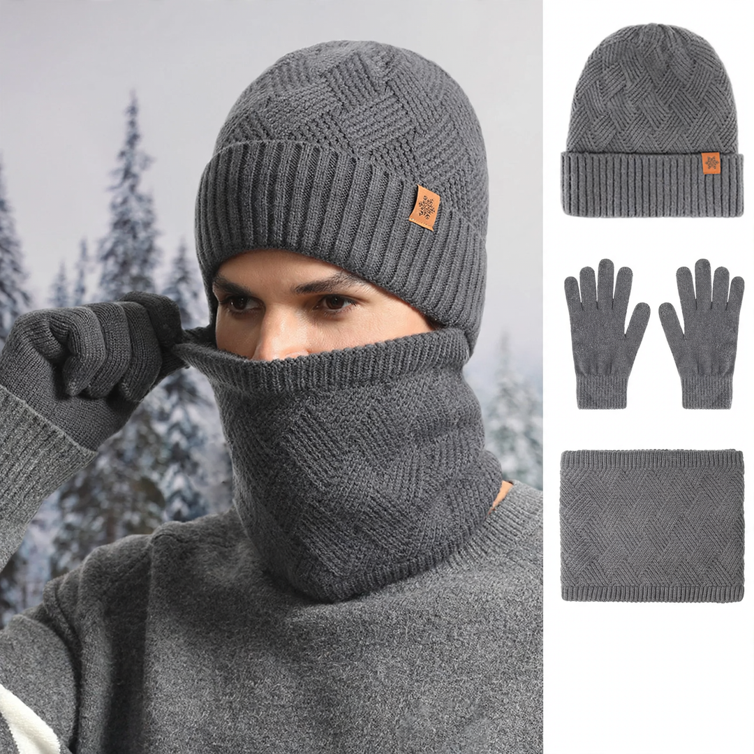 Men's Knit Set: Beanie, Scarf and Gloves, lined