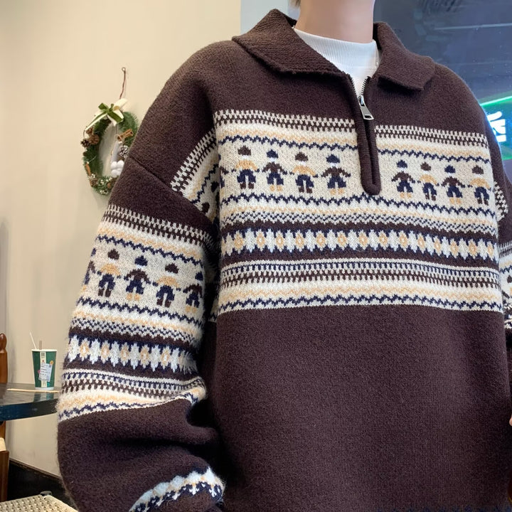 Unisex knitted sweater with zipper and snowman motif