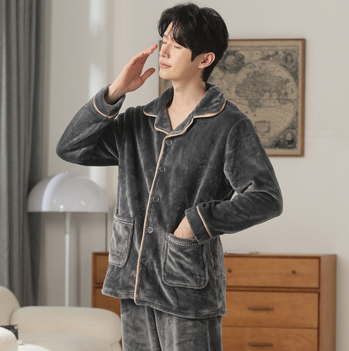 Pair-Pajama-Set, Coral fleece, warm with zipper
