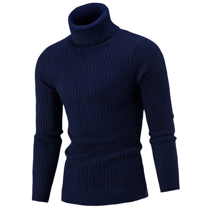 Men's knitted sweater with roll neck and cable pattern