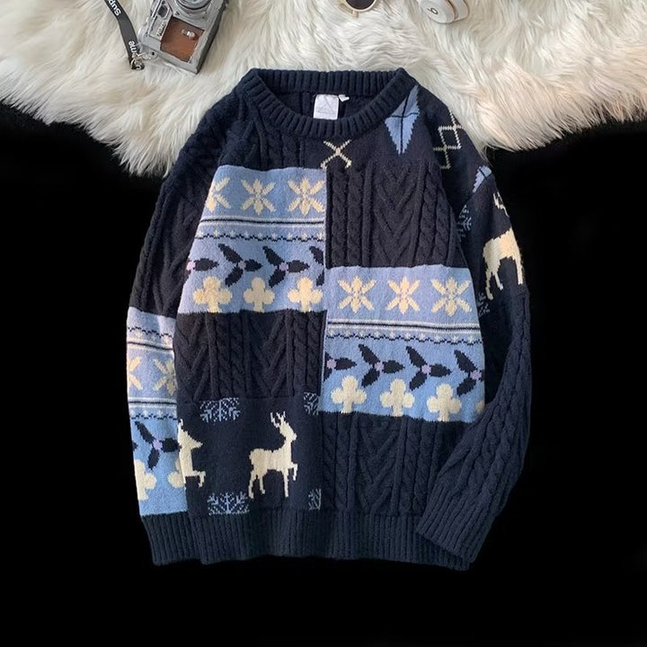 Retro knit sweater with contrast pattern