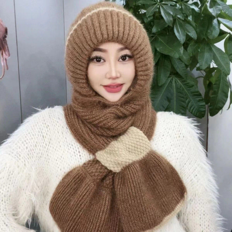 Knitted hat and scarf set, lined, windproof