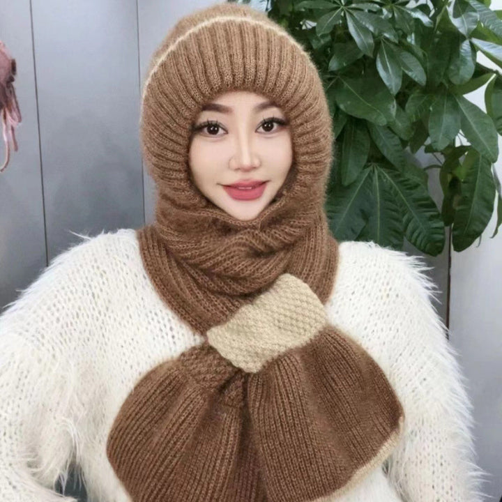 Knitted hat and scarf set, lined, windproof