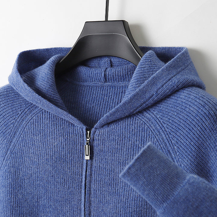 Men's hoodie cardigan, 100% wool