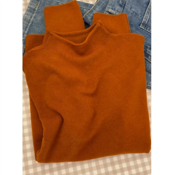Women's knit sweater with stand-up collar, solid color