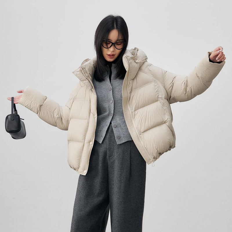 Short women's down jacket, 90% white duck down