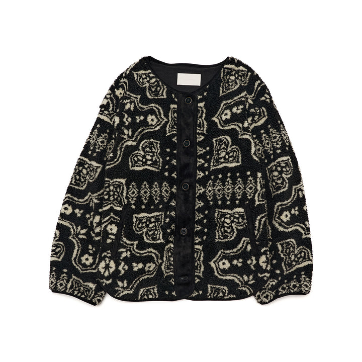 Women's plush jacket with round neck and pattern, model H9965